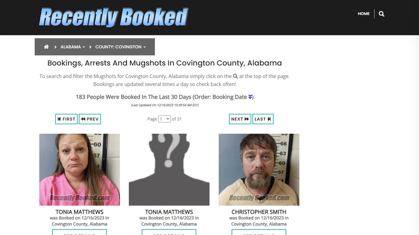 Bookings, Arrests and Mugshots in Covington County, Alabama